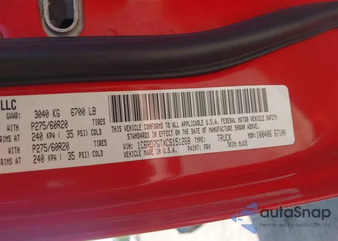 2012 Ram 1500 Slt z USA, uszkodzony, nr VIN 1C6RD7GTXCS151268